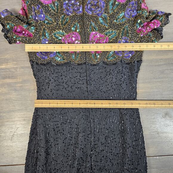 Night Vogue Vintage Dress Silk Sequin Beaded Black Size Small Cocktail - Picture 10 of 10